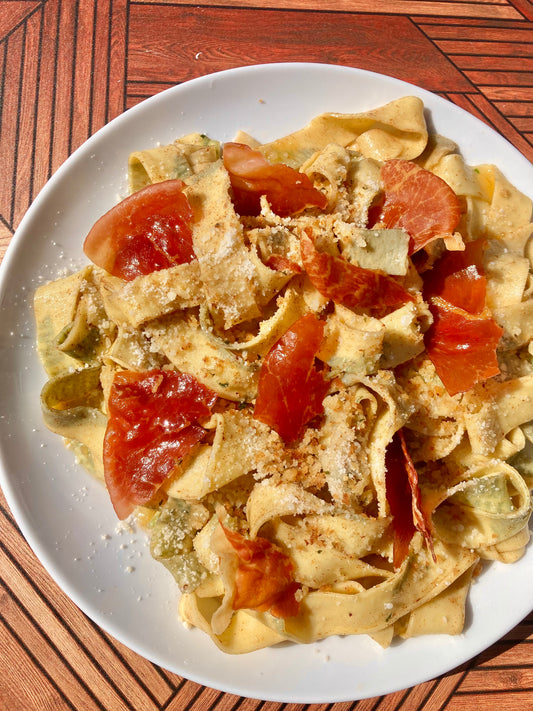4/6 Herb Laminated Pappardelle with Brown Butter and Crispy Prosciutto