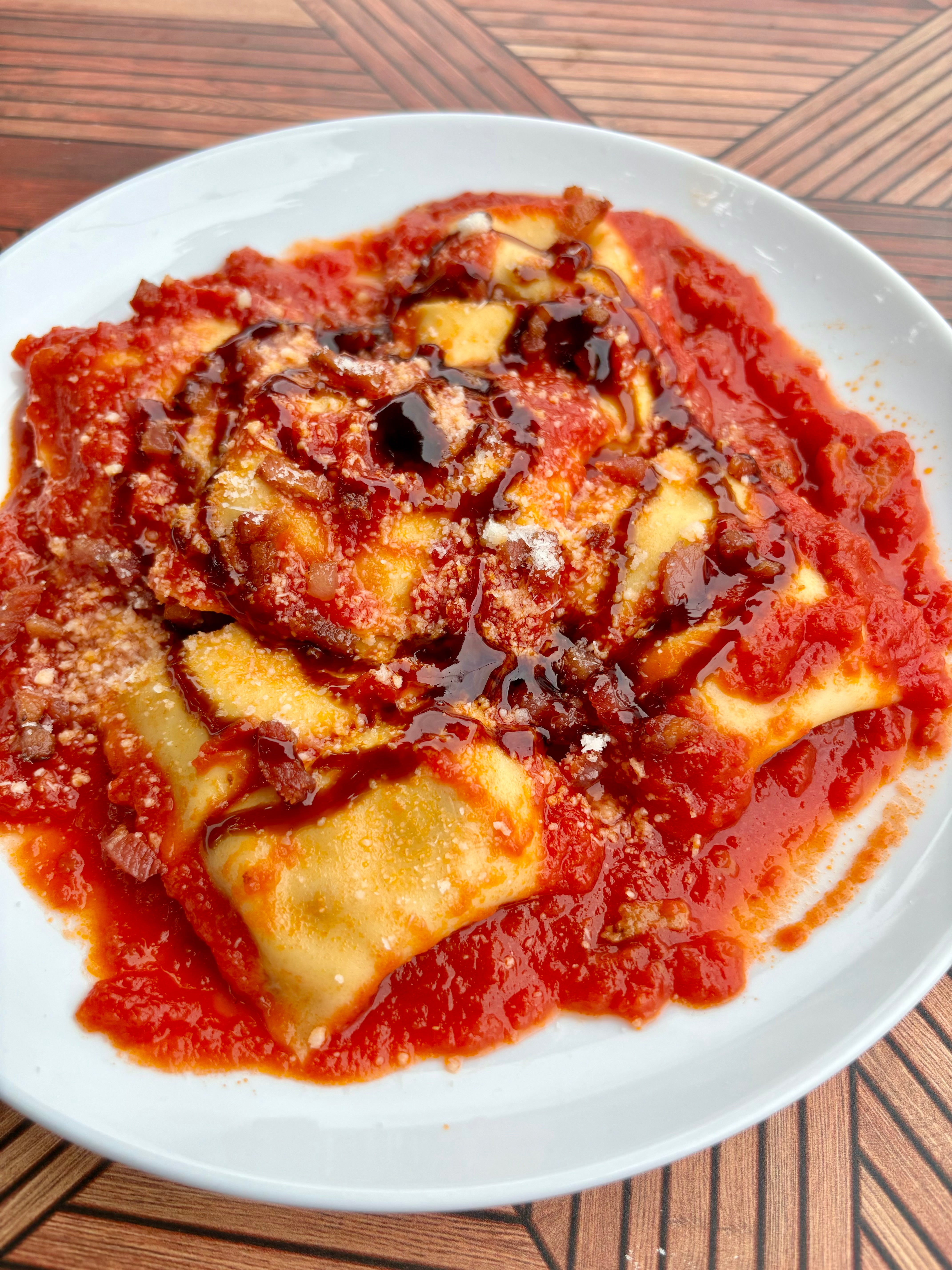 10/12 Boursin, Bacon, Leek Ravioli Doppio Amatriciana – Mostly Pasta